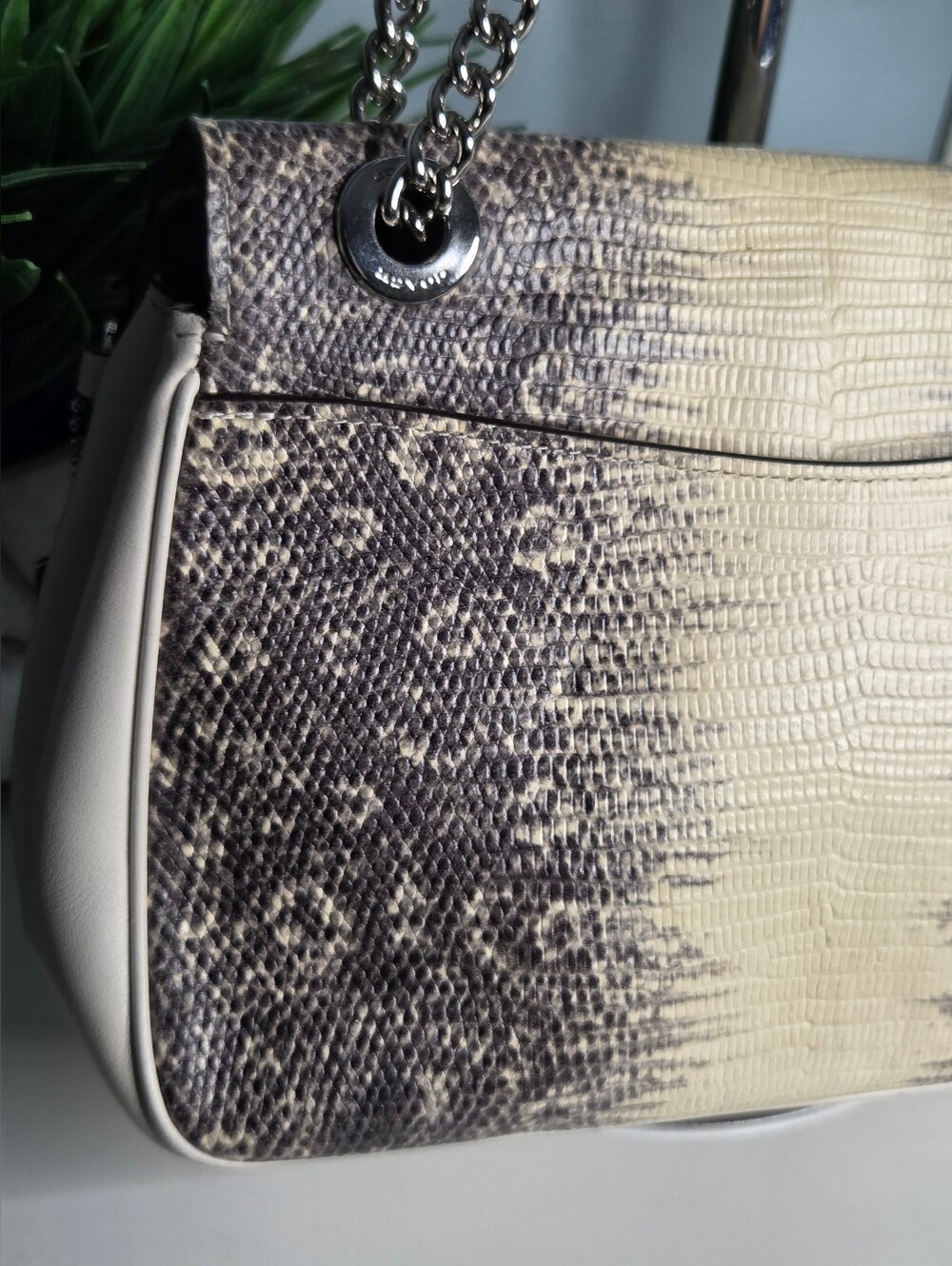 Coach Cassidy Lizard-Embossed Chain Convertible Bag - Off White/Gray Gradient - Picture 7 of 16